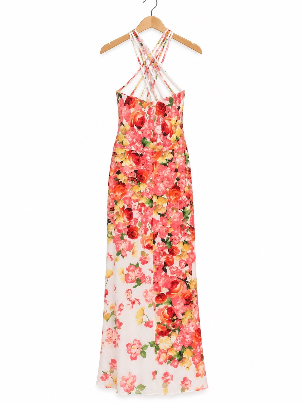 Cache Vintage Y2K Floral Halter Cross Back Maxi Dress Rhinestone M - Picture 4 of 9